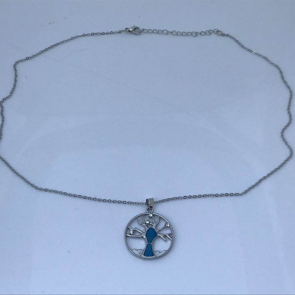 Hollow Tree of Life Pendant Necklace Blue Imitatio - Picture 6 of 7